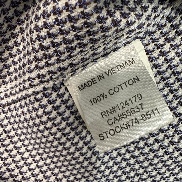 Johnston & Murphy Dress Shirt Sz L Blue Brown White Textured Button Up Flip Cuff - Picture 9 of 13